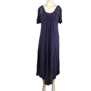 Sakkas Purple Embroidered Lace Boho Maxi Dress Free Size 16603 NEW